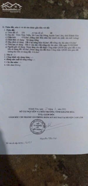 Cần bán 476m2 có 60m2 thổ ngang 20 mét thôn thủy triều cam hải đông bán 550tr/ mét ngang