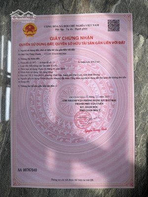 cần bán đất mặt tiền đường dt742 xã vĩnh tân, tân uyên, bình dương