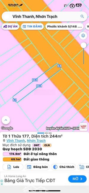 bán lô đất mặt tiền hùng vương, vĩnh thanh, nhơn trạch. dt 5,5mx43m, giá siêu tốt, chốt nhanh