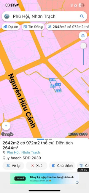 cần bán gấp 2lô đất góc 2mt đường ôtô sát đường nguyễn hữu cảnh, có 972m2 thổ cư, ngay tthc, giá rẻ