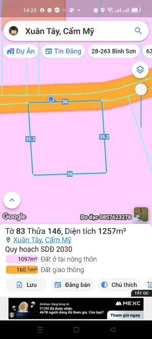 bán đất 1257m2, 2,65 tỷ tại xã xuân tây, huyện cẩm mỹ, đồng nai