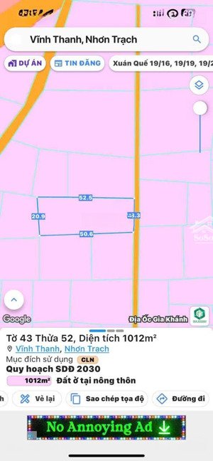bán đất vĩnh thanh, nhơn trạch, đn. lô góc hai mặt tiền đường bê tông, dt 18mx50m, giá đầu tư