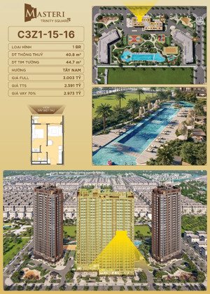 bán căn hộ 1pn cao cấp masteri trinity square view biệt thự - thanh toán chỉ từ 30% gtch