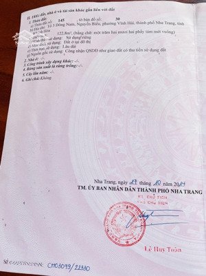bán đất hẻm nguyễn biểu, vĩnh hải, nha trang. dt: 122,8m2. ngang 7,1m. giá: 6 tỷ. lh: 
