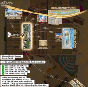 Masteri Trinity Square - Chỉ 10% mức vốn 250tr sở hữu căn hộ 1PN,View đẹp - miễn lãi 30 tháng