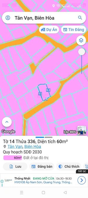 bán lô đất dt 61m2, phường tân vạn, giá 1tỷ550tr thương lượng