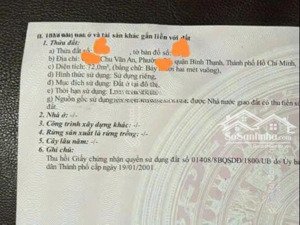 cần bán khuôn đất đẹp dt: 4x18m. vuông. tiện xây căn hộ dịch vụ hẻm 8m chu văn an. giá chỉ 9.6 tỷ
