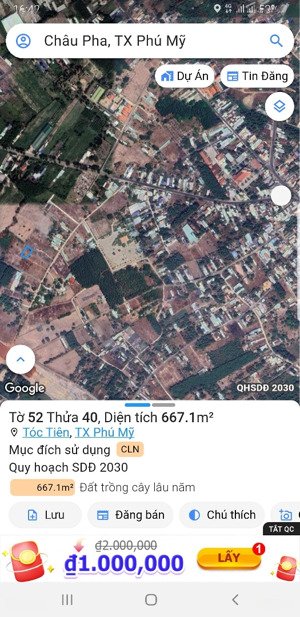 bán đất làm nhà vườn, xây trọ ngay khu dân cư đông tóc tiên tp. phú mỹ, dt: 20x34m giá 850tr