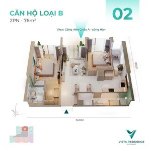 căn hộ vista residence đà nẵng 2pn, 76 m² | mã căn 02 |sở hữu vĩnh viễn, giá tốt, thanh khoản nhanh