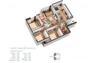 chính chủ bán căn 94,8m2. tầng cao. căn góc toà b. 3pn-2vs. full nội thất. (toà a và b có sổ).