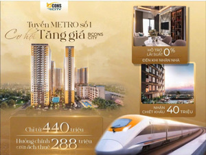 4 suất nội bộ bcons city giá 1.85 tỷ/căn 2pn + 2wc, hđ cho thuê 300tr 2năm, tặng 1.5chỉ vàng, ck 4%