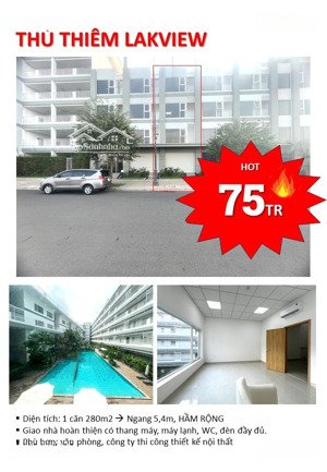 *chuyên cho thuê nguyên căn văn phòng thủ thiêm lakeview, 3 tầng, 1 hầm, 75tr (tl), 308m2* 8 phòng