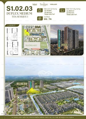 căn duplex 147m the senique, hướng đông nam, 63tr/m, ký mới cđt, tặng ngay 300tr, chính sách 30-70%