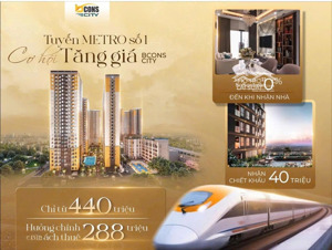 4 suất nội bộ bcons city giá 1.85 tỷ/căn 2pn + 2wc, hđ cho thuê 300tr 2năm, tặng 1.5chỉ vàng, ck 4%