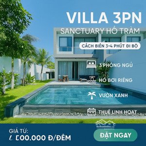 cho thuê villa biệt thự 3 phòng ngủ biển hồ tràm, đầy đủ tiện nghi, cách biển 4 phút đi bộ