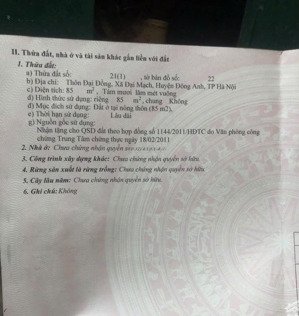 bán nhà 3 tầng 85m thổ cư đại đồng đại mạch ngõ thông o tô tránh gần nhà văn hóa