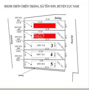 chính chủ bán 3 lô đất xã yên sơn, lục nam, bắc giang 140m2/lô có 70m đất ở có sổ đỏ lh 