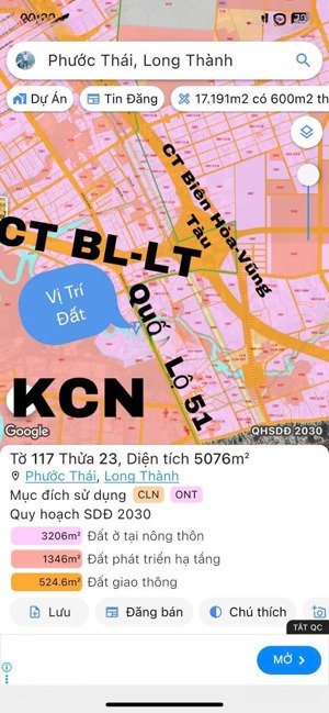 cần bán 5076m2 mt ql 51 gần vòng xoay ct bến lức-long thành & ql51, thổ cư, kd buôn bán, giá đầu tư
