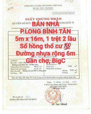 BÁN RẺ ĐẤT NHÀ LONG BÌNH TÂN, 1TRỆT 2LẦU 1LỬNG SỔ HỒNG THỔ CƯ ĐƯỜNG 8m (NP707)