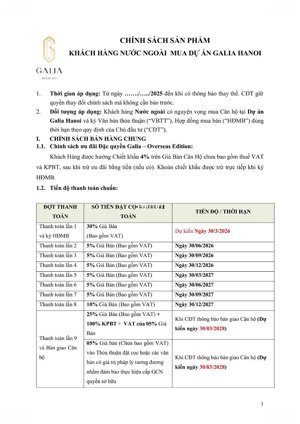 chính sách bán hàng đặc biệt riêng cho khách hàng người nước ngoài tại dự án chung cư galia hà nội