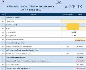 suất nội bộ the felix - căn 2pn chỉ 1.9 tỷ - xem ngay kẻo lỡ