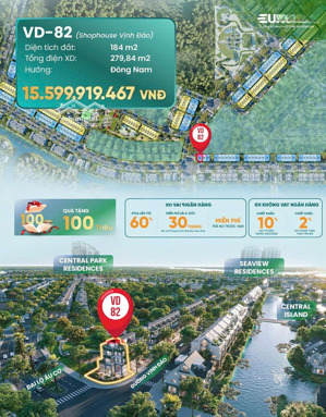 vd-82 căn góc giao nhau đại lộ âu cơ và đường vịnh đảo mặt tiền 12m sau lưng là đại công viên 5,3ha