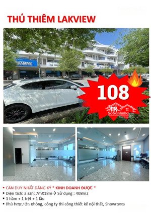 văn phòng shophouse, đăng ký kd được - cho thuê tại thủ thiêm lakeview, tt quận 2, 408m2/99tr