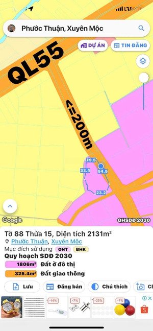 bán lô đất view ruộng + ql 55 phước thuận