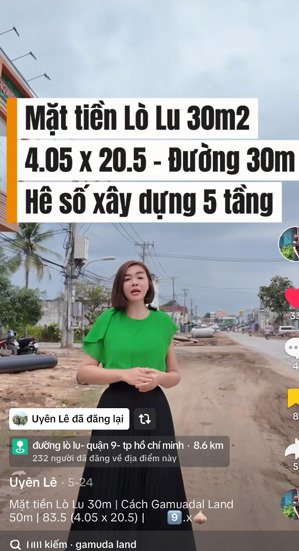 bán đất mặt tiền đường lò lu | 83m2 ( 4*20.5m ) | 9.3 tỷ | cạnh chung cư gamuda land vị trí đẹp kd