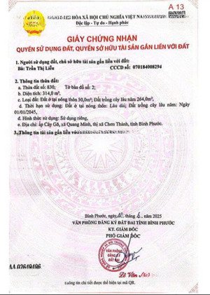 bán gấp lô đất 314m2 tại quang minh - chơn thành, sổ riêng, giá rẻ chỉ 590 triệu , hỗ trợ vay nh