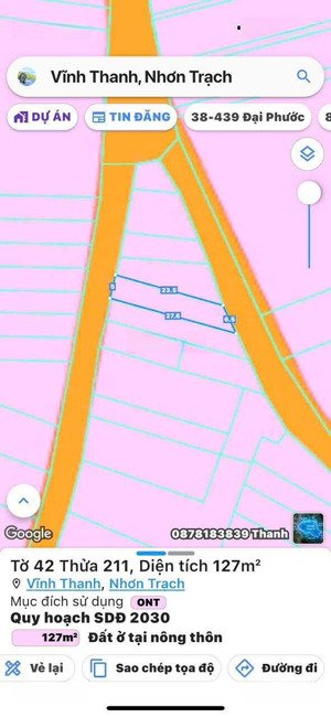 bán đất tại vĩnh thanh, nhơn trạch, đồng nai. dt 5mx27m, full thổ cư, tiềm năng phát triển lớn