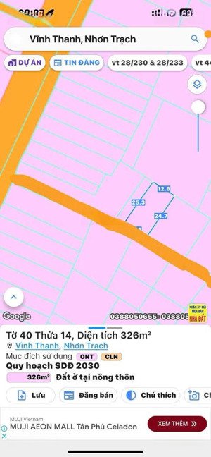 bán đất tại vĩnh thanh, nhơn trạch, đồng nai. giá tốt, vị trí đẹp, tiềm năng phát triển lớn