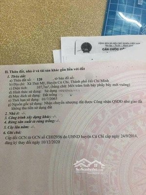 chính chủ gửi bán 107m2 full thổ cư, thái mỹ, cách tỉnh lộ 7 chỉ 200m