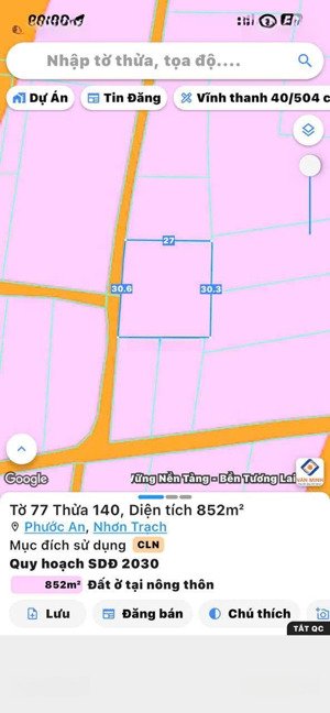 bán đất tại phước an, nhơn trạch. dt 30mx29m, pháp lý đầy đủ, vị trí đẹp, hợp đầu tư sinh lời