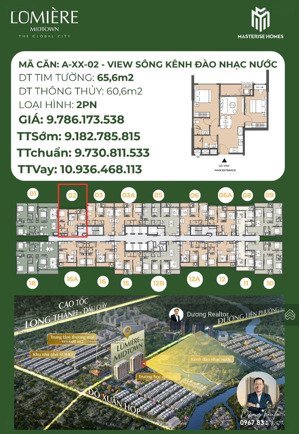 sở hữu ngay căn hộ 2pn lumiere cao cấp - trái tim the global city - view sông, kênh đào nhạc nước