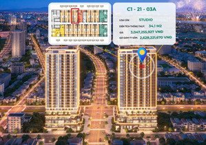 2,628 tỷ - bán căn studio tầng cao 34,1m2 - view biển + sơn trà - chiết khấu 14% giá 2,628 tỷ