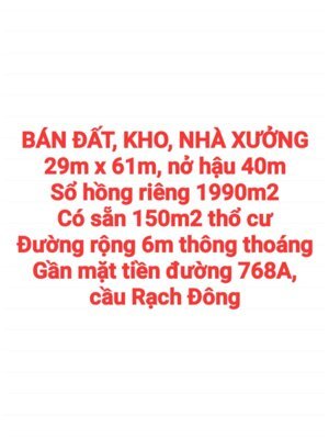 BÁN ĐẤT, KHO, NHÀ XƯỞNG XÃ THIỆN TÂN, SỔ HỒNG RIÊNG THỔ CƯ, ĐƯỜNG RỘNG 6m THÔNG THOÁNG