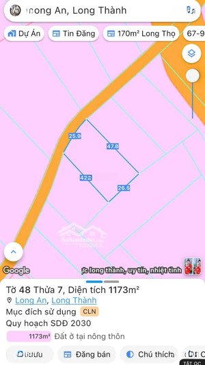 [1173m2] 26m x 45m, có 300m2 thổ cư, xã long an, long thành, mặt trước sân bay, giá tốt nhất