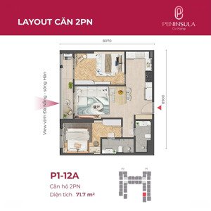 mã căn hộ cao cấp p1-29.12a peninsula đà nẵng - căn 2pn | view sông hàn & vịnh đn - sở hữu lâu dài
