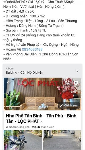 nhà chdv 6 tầng hẻm xe hơi 6,0m vườn lài có 24ph cho thuê 65tr/tháng . vũ lộc phát 