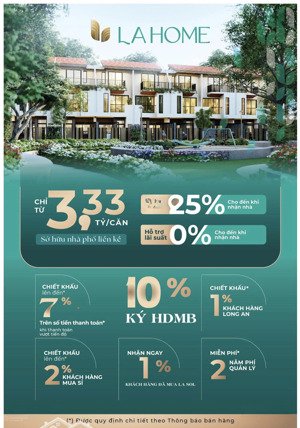 3tỷ33 cho một căn nhà phố la home 1 trệt 2 lầu, dt đất 80m2, thanh toán 25% nhận nhà