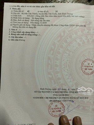 đất trống ngay trung tâm thị trấn tân thành, bắc tân uyên. diện tích 654m2, ngang 10m, đường xe tải