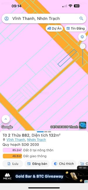 bán đất tại xã vĩnh thanh, nhơn trạch, đồng nai, 1,8 tỷ, 132m2 hot!