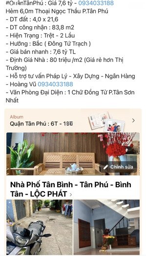 nhà 3 tầng hẻm xe hơi 6,0m thoại ngọc thầu giá 7,6 tỷ tl . vũ lộc phát 