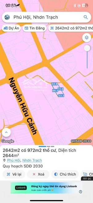 cần bán gấp 2lô đất góc 2mt đường ôtô sát đường nguyễn hữu cảnh, có 972m2 thổ cư, ngay tthc, giá rẻ
