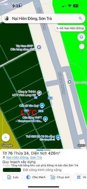 bán lô đất 425m2 đường hồ hoán thương - sơn trà giá chỉ 55tr/m2 gần lê đức thọ giao thông thuận lợi