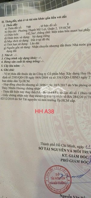 bán đất nền dự án huy hoàng phường thạnh mỹ lợi q2.tp hcm. lô a38 góc 2mt. dt142.5m2. giá35 tỷ 625
