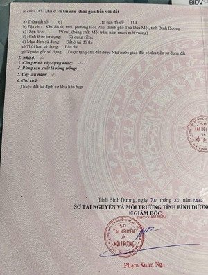 bán gấp đất thổ cư 150m2 tại hòa phú, 5,8 tỷ, thủ dầu một, bình dương