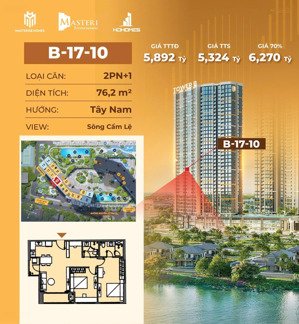 bán căn hộ 76,2m2 giá tốt chỉ với 69,8 triệu/m2 tại masteri rivera danang, hải châu, đà nẵng