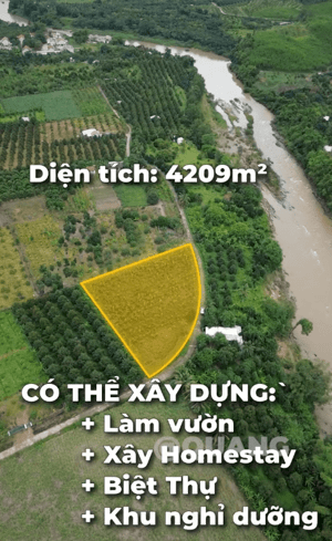 4209m2 đất view sông đẹp. Đương betong rộng rãi, ôm đường hơn 100m.